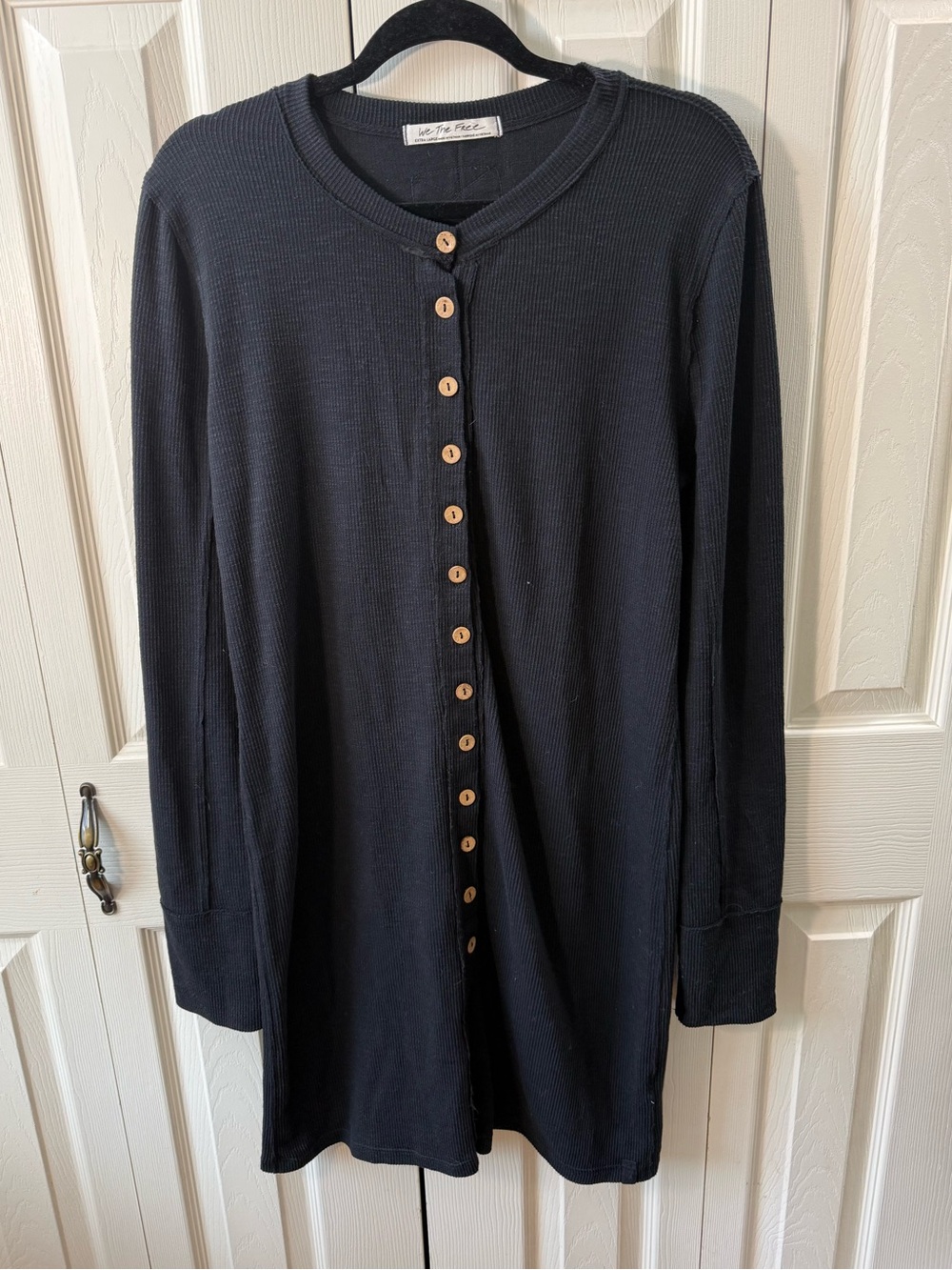 Free People We The Free Gia Cardi Ribbed Button Front Cardigan Black XL